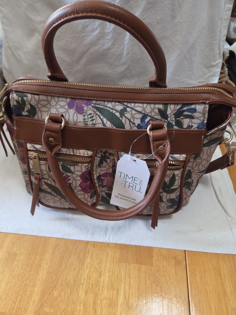Time & Tru Beckett Floral Satchel 13" X 8.5" NEW